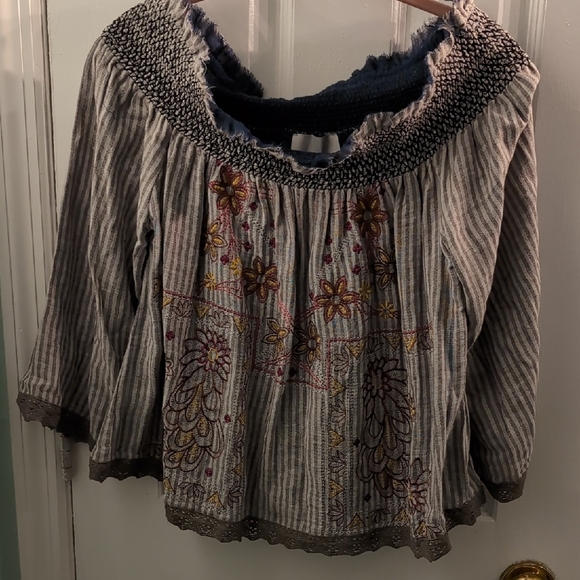 By Anthropologie Tops - Anthropologie Chloe Embroidered Smocked 3/4 Sleeve Blouse